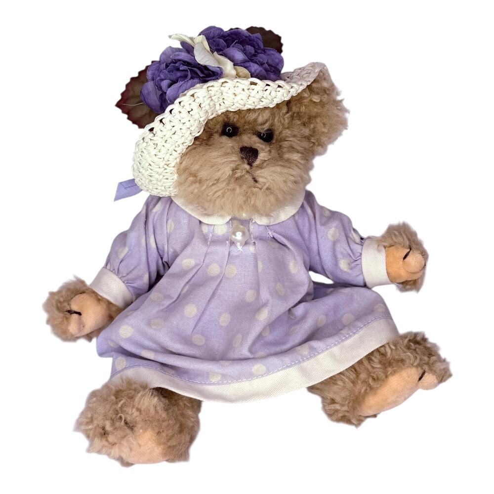Bearington TEDDY BEAR 11” Kelly McPickinicker Purple Polka Dot Dress Flower Hat